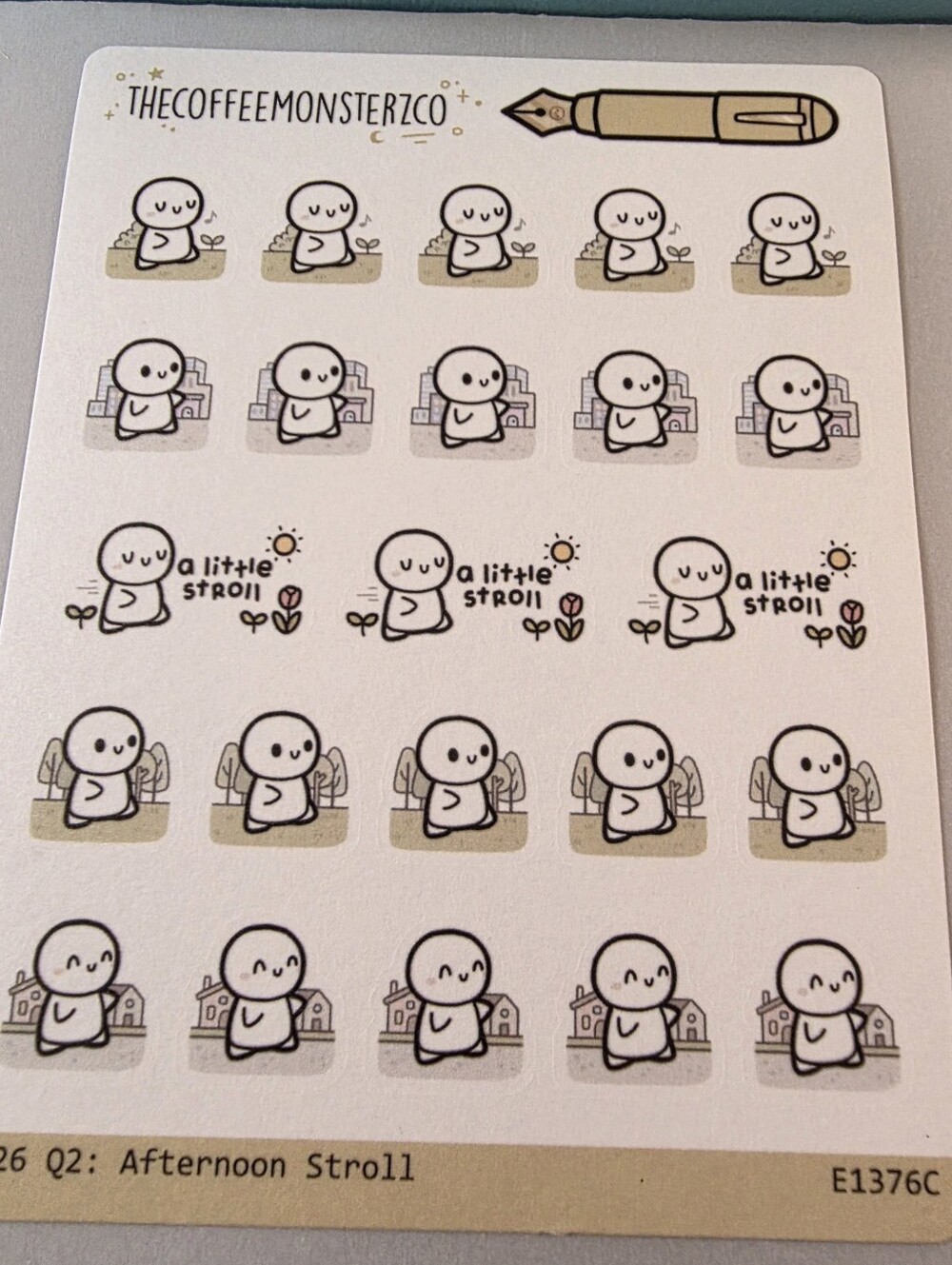 TheCoffeeMonsterzCo 'Afternoon Stroll' Planner Stickers - Beige & Black